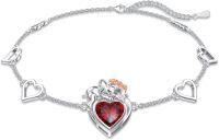 wholesale 925 Sterling Silver Angel Heart Garnet Anklet for Women-Bracelet7''-9''-Elephant Gem