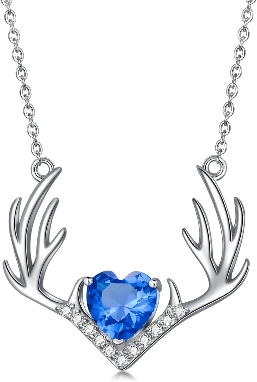 Sterling Silver Snowflake Christmas Tree Snowman Reindeer Penguin Pendant Necklace-Antler