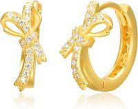 wholesale Gold 925 Sterling Silver Bow Ribbon Studs for Women - 925 Sterling Tiny Circle Dainty Minimalist Hypoallergenic Cartilage Helix Tragus Piercing Earings Gift Boxed Set of 4 Pairs-Gold