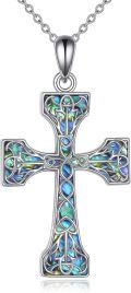 wholesale 925 Sterling Silver Abalone Shell Inlay Celtic Knot Cross Necklace Pendant Irish Viking s for Men & Women-0-0
