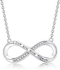 wholesale 925 Sterling Silver I Love You Mom Forever CZ Infinity Pendant Necklace 45cm Chain  for Mother's Day Birthday Christmas Anniversary Present Idea-01-Black-Diamond