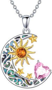 wholesale Sterling Silver Simulated Birthstone Sun Moon Star Pendant Necklace-Sun Moon Star-Oct.