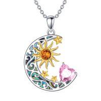 wholesale 925 Sterling Silver Crescent Moon Pendant Necklace Wholesale With Heart And Sun Design-Sun Moon Star-Oct.