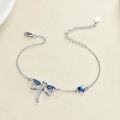 wholesale 925 Sterling Silver Blue Crystal Dragonfly Charm Anklet for Women Girls  6-8 Adjustable Chain Length-0-1