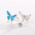 wholesale 925 Sterling Silver Blue Fire Opal Butterfly Stud Earrings Hypoallergenic  for Women Girls 6mm x 8mm-0-1