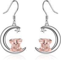 wholesale 925 Sterling Silver Elephant Origami Crescent Moon Star Dangle Drop Earrings for Women-elephant