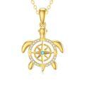 wholesale 14k Gold Sea Turtle Compass Pendant Necklace With Cubic Zirconia Blue Stone-0-0