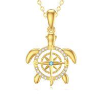 wholesale 14k Gold Sea Turtle Compass Pendant Necklace With Cubic Zirconia Blue Stone-Compass Necklace 02
