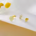 wholesale Gold Plated 925 Sterling Silver Cubic Zirconia Flower Stud Earring Wholesale Set for Women -0-2