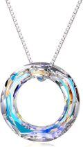 wholesale 925 Sterling Silver White Gold Plated Aurora Boreale Crystal Circle Pendant Necklace for Women-0-0