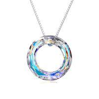 wholesale 925 Sterling Silver Crystal Circle Pendant Necklace For Women-Dia 0.78'' AB White