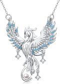 wholesale 925 Sterling Silver Blue Crystal Phoenix Bird Pendant Necklace for Women-0-0