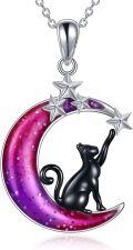 wholesale 925 Sterling Silver Purple Abalone Shell Crescent Moon Star Black Cat Pendant Necklace for Women Girls Gifts Tree of Life Jewelry Lovers' Present-0-0