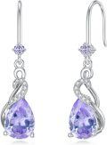 wholesale 925 Sterling Silver Gold Alexandrite June Birthstone Teardrop Dangle Earrings 22x8mm-0-0