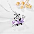 wholesale 925 Sterling Silver Purple Crystal Panda Charm Necklace for Women Mom Wife Gift-0-2