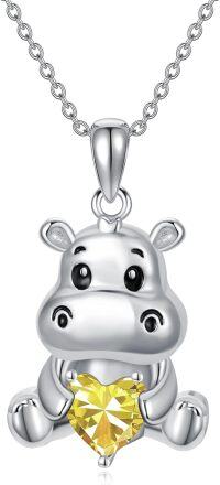 wholesale Sterling Silver Animal Birthstone Necklace Otter Axolotl Hippo Pendant Jewelry Gift for Women-11-Nov-Hippo