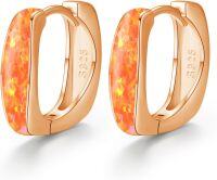 wholesale 925 Sterling Silver & Rose Gold Plated Orange Fire Opal Huggie Hoop Earrings for Women-Rose gold-Red