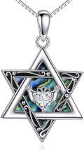 wholesale 925 Sterling Silver Blue Abalone Star of David Claddagh Heart Pendant Necklace-0-0