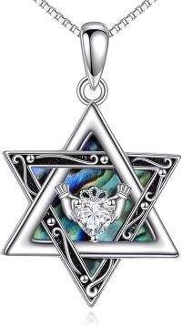 wholesale 925 Sterling Silver Blue Abalone Star of David Claddagh Heart Pendant Necklace-A-Star Of David