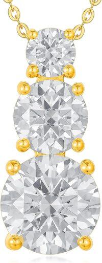 wholesale 14K Gold Round Cut Moissanite 3-Stone Pendant Necklace - D Color VVS1 Simulated Diamonds Jewelry for Women Gifts-(4*4mm)+(6*6mm)+(8*8mm)moissanite