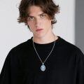 wholesale 925 Sterling Silver Guardian Angel Pendant Necklace Wholesale With Blue Enamel Inlay And Child Motif-0-2