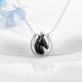wholesale 925 Sterling Silver Black Horse Head Horseshoe Lucky Charm Pendant Necklace for Women-0-3