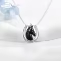 wholesale 925 Sterling Silver Black Horse Head Horseshoe Lucky Charm Pendant Necklace Wholesale for Women-0-3