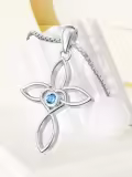 wholesale 925 Sterling Silver Blue Topaz Flower Pendant Necklace Wholesale for Women Gifts-0-1