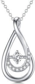 wholesale 925 Sterling Silver Teardrop Pendant with Cubic Zirconias and Chain for Women  45cm Length-0-0