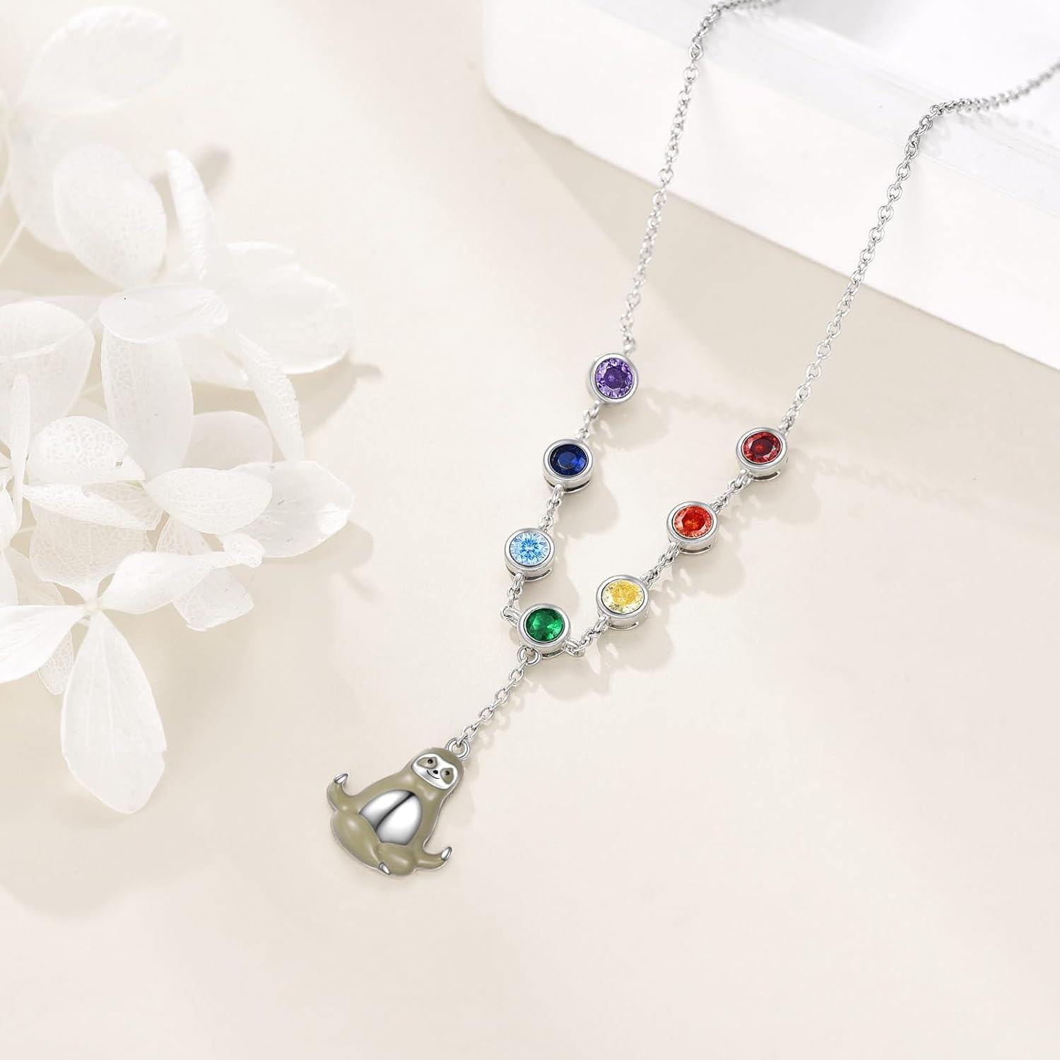 wholesale 925 Sterling Silver Sloth Charm Rainbow CZ Y-Necklace for Women Girls  43cm Chain Length-0-4