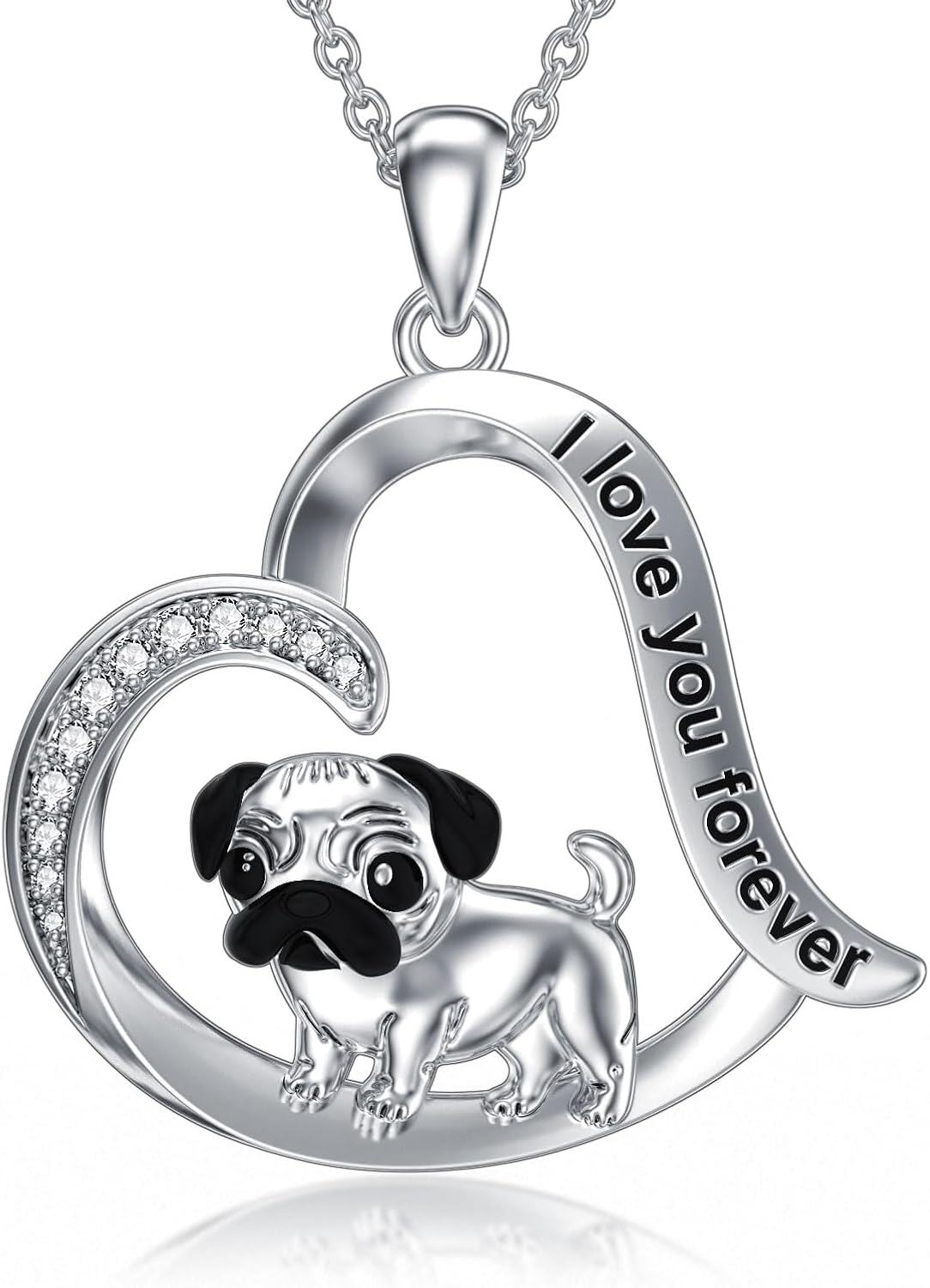  Sterling Silver Heart Dog Pendant Necklace for Women Dog Lovers -Pug Necklace