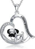 wholesale 925 Sterling Silver Pug in Heart Pendant Necklace for Women Dog Lovers -0-0