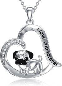 wholesale 925 Sterling Silver Pug in Heart Pendant Necklace for Women Dog Lovers -Pug Necklace