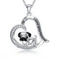 wholesale 925 Sterling Silver Pug in Heart Pendant Necklace for Women Dog Lovers -0-0