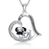 wholesale 925 Sterling Silver Pug in Heart Pendant Necklace for Women Dog Lovers -Pug Necklace