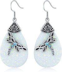 wholesale Sterling Silver Celtic Dragonfly Dangle Drop Earrings Celtic Jewelry Gifts for Women Her Wife Mom-Opal