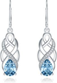 wholesale 925 Sterling Silver 12 Months Birthstone Celtic Knot Drop Leverback Earrings-Aqua Blue
