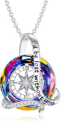 wholesale 925 Sterling Silver Rainbow Crystal Compass Pendant Necklace for Women's Graduation Gifts-B-Rainbow