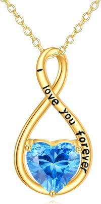 wholesale 14K Gold Blue Crystal Heart Infinity Love You Forever Pendant Necklace for Women Gifts-Infinity