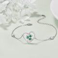 wholesale 925 Sterling Silver Heart-Shaped Shamrock Charm Bracelet with Green Stones and CZs-0-2