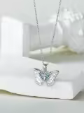 TOUPOP Sterling Silver Created Opal Butterfly Necklace Jewelry Gift-0-1