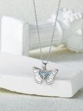 TOUPOP Sterling Silver Created Opal Butterfly Necklace Jewelry Gift-0-1