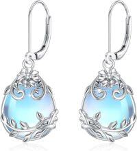 wholesale Sterling Silver Peridot Moonstone Purple Crystal Dangle Earrings-Moonstone