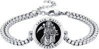 wholesale 925 Sterling Silver Santa Muerte Charm Bracelet with Black Onyx Stone and Religious Symbol Design-Santa Muerte