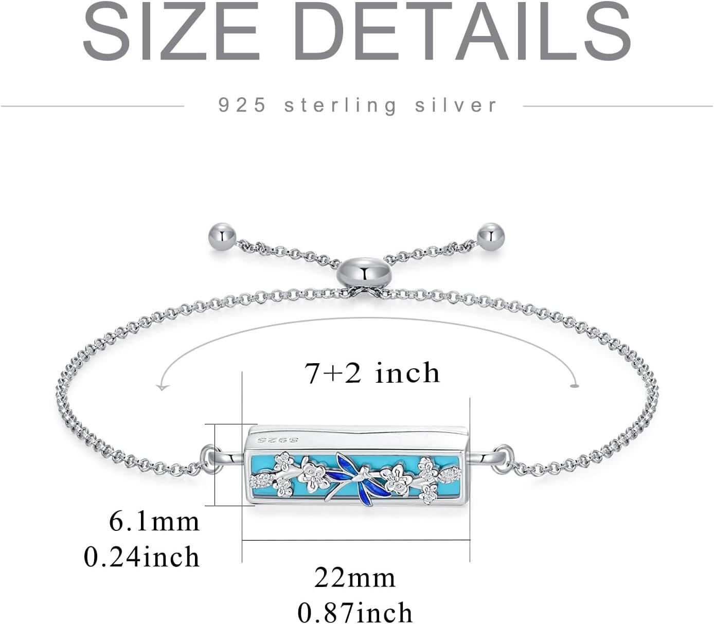 wholesale 925 Sterling Silver Dragonfly & Flower Enamel Urn Bracelet for Pet Ashes Memory Keepsake Jewelry with Funnel and Spoon Set-0-2