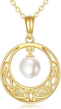 wholesale 14K Gold Celtic Knot Freshwater Pearl Pendant Necklaces  for Women-Celtic Moon