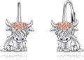 wholesale 925 Sterling Silver Highland Cow with Rose Gold Flower Hoop Earrings for Women-0-0