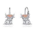 wholesale 925 Sterling Silver Highland Cow with Rose Gold Flower Hoop Earrings for Women-0-0