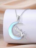 wholesale 925 Sterling Silver Crescent Moon Fairy Pendant Necklace for Women Girls  Blue Enamel-0-4