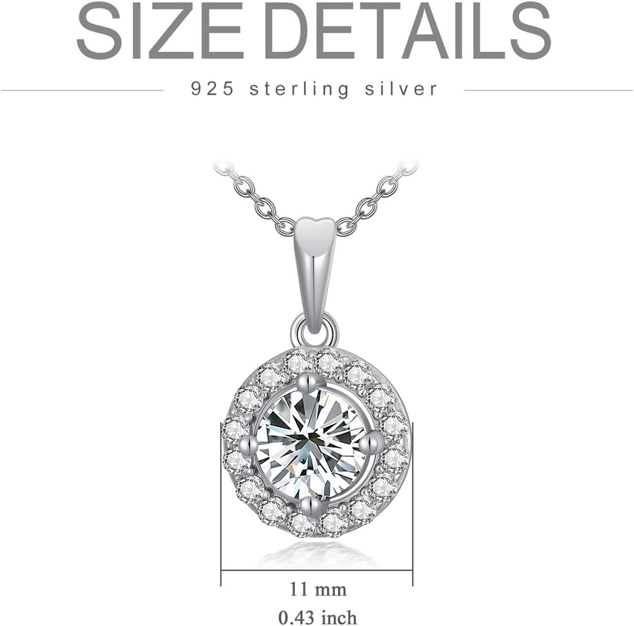18K White Gold Plated Silver Moissanite 1ct D Color Round Halo Pendant Necklace 18+2 -0-4